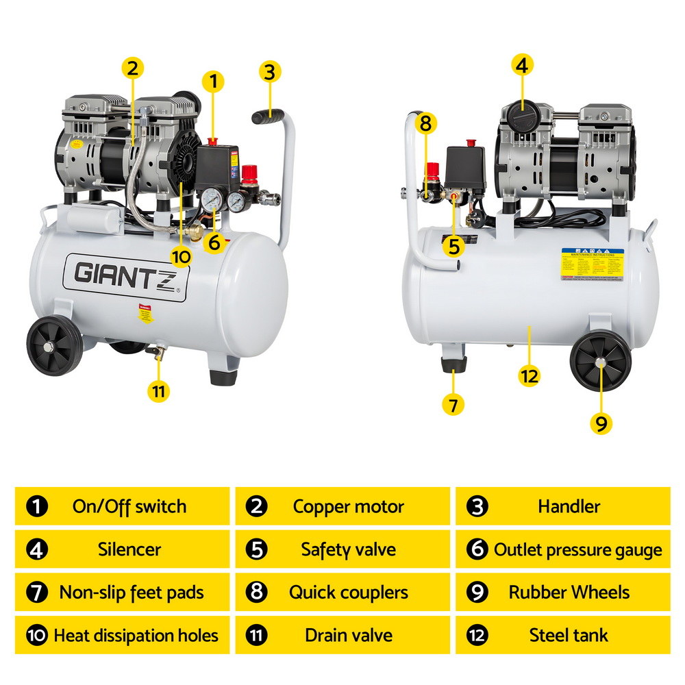 Giantz 24L Quiet Oil Free Air Compressor 0.75HP view 4