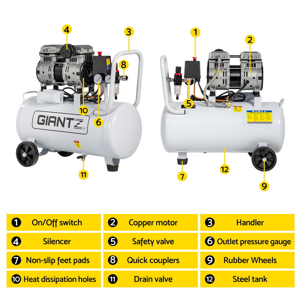 Giantz 30L Quiet Oil Free Air Compressor 0.75HP view 4