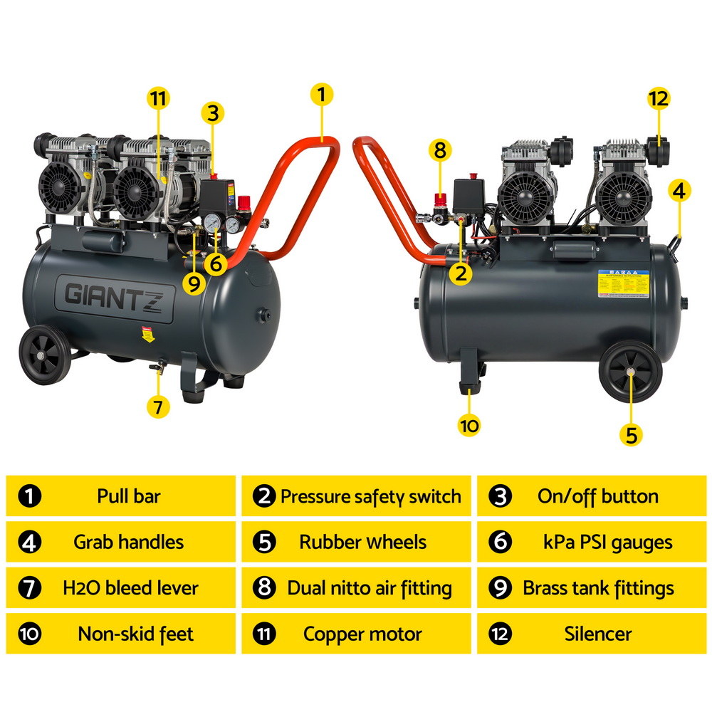 Giantz 50L Quiet Oil Free Air Compressor 3HP view 4