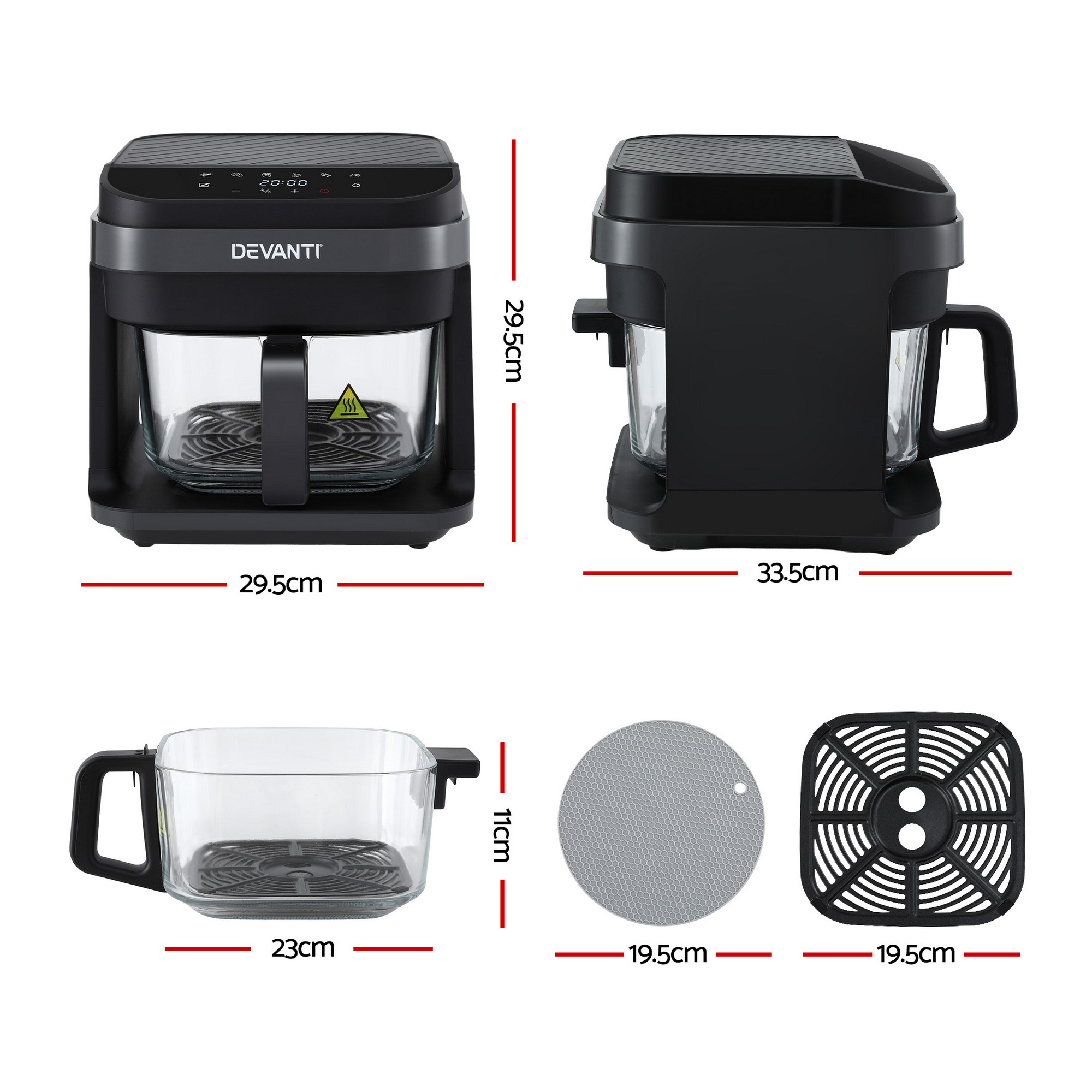 Devanti 5.5L Glass Air Fryer Touch Control Black view 2