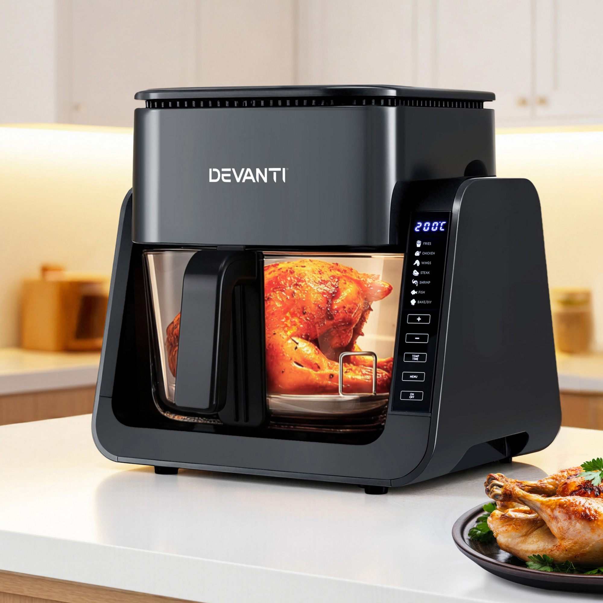 Devanti 2-in-1 Dual Zone Air Fryer 5.5L with Glass Basket