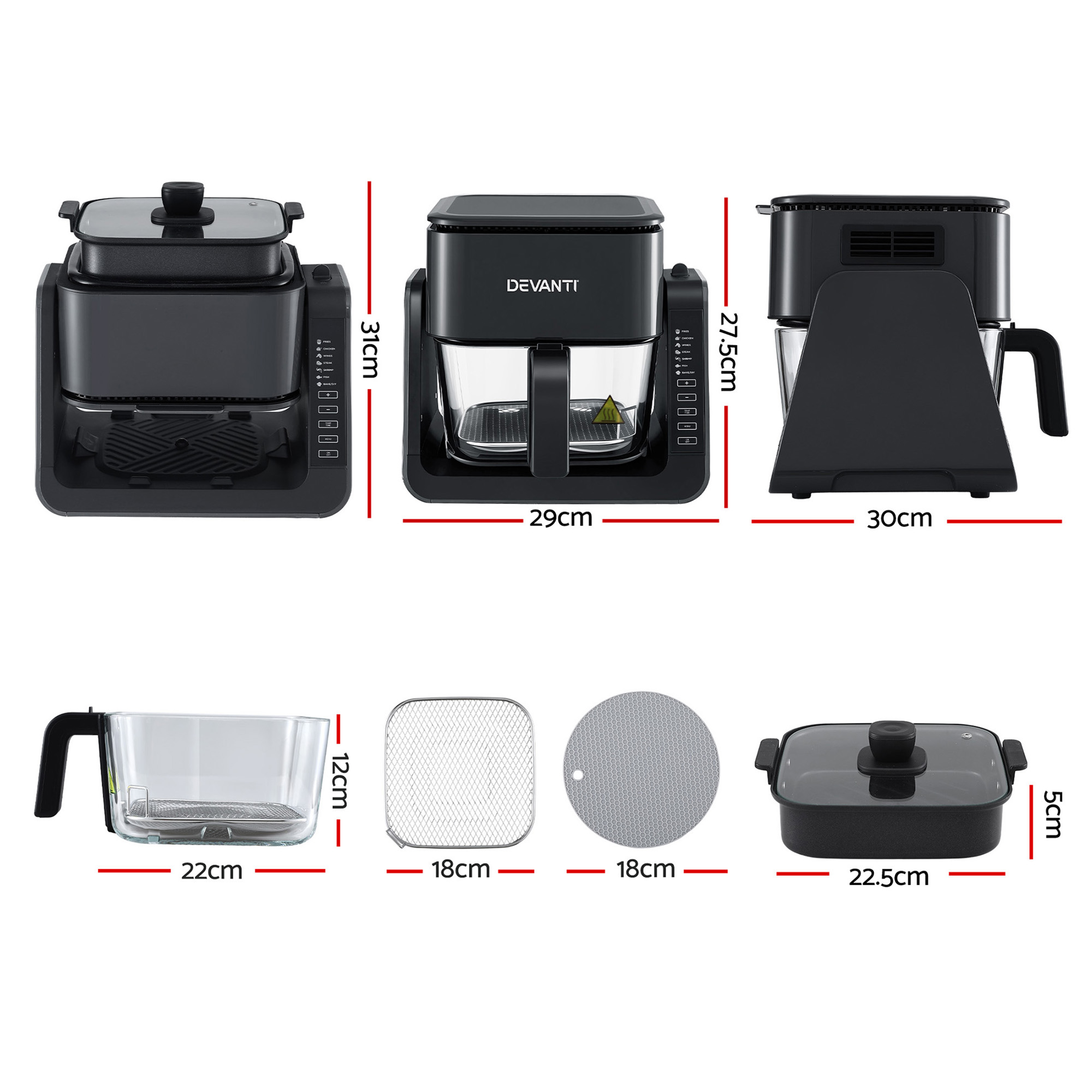 Devanti 2-in-1 Dual Zone Air Fryer 5.5L with Glass Basket view 2