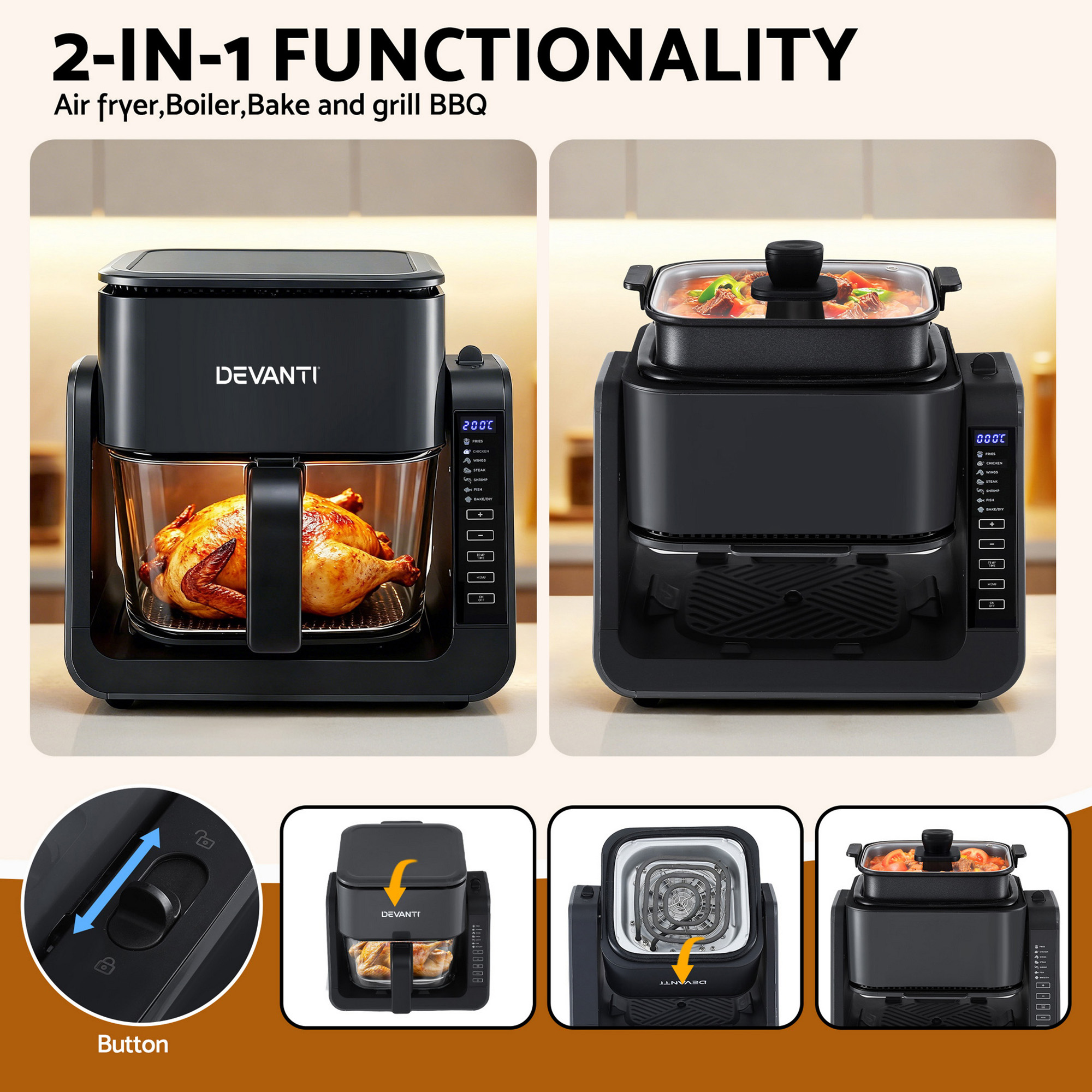 Devanti 2-in-1 Dual Zone Air Fryer 5.5L with Glass Basket view 4