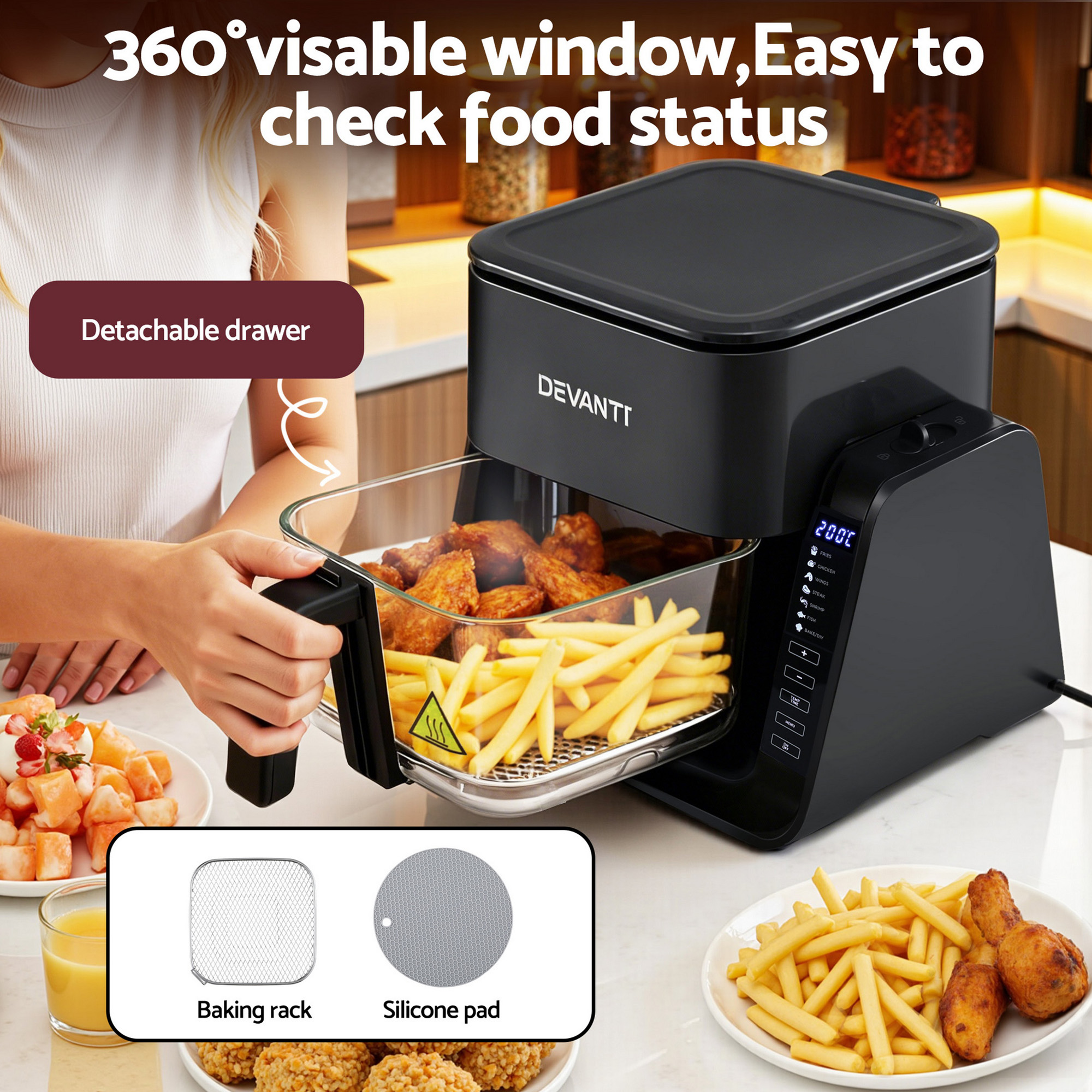 Devanti 2-in-1 Dual Zone Air Fryer 5.5L with Glass Basket view 5