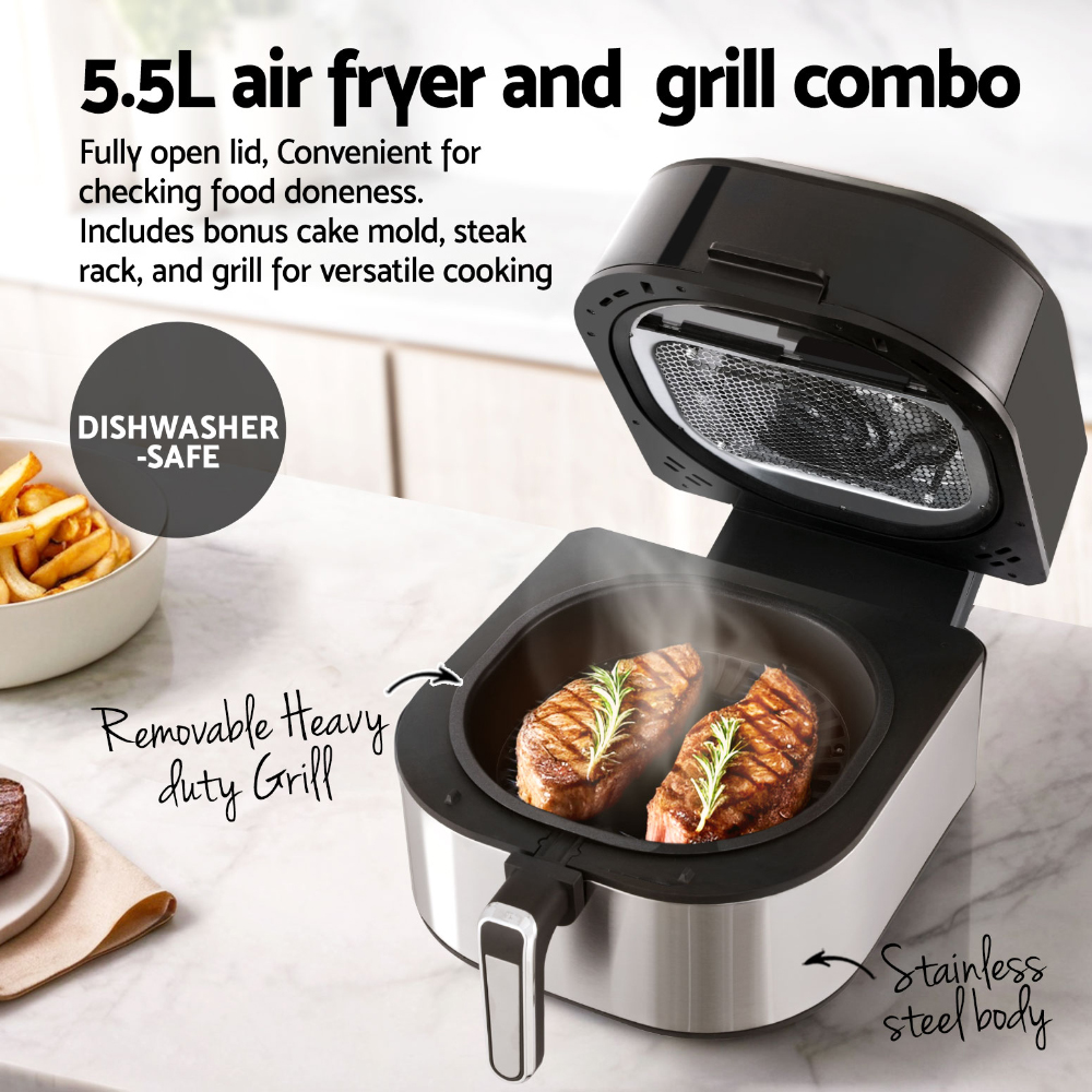 Devanti 5.5L Air Fryer & Grill LCD 1500W view 5