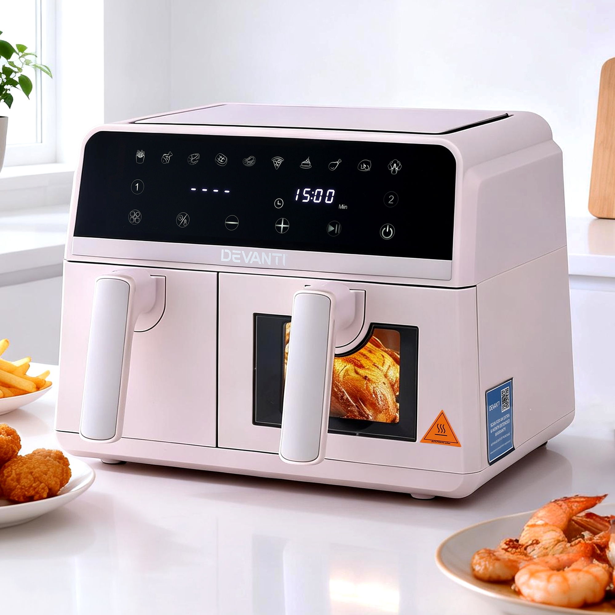 Devanti 9L Dual Zone Air Fryer 2600W Pink