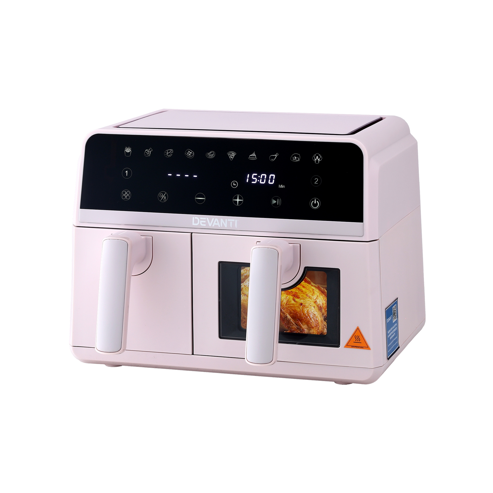 Devanti 9L Dual Zone Air Fryer 2600W Pink view 2