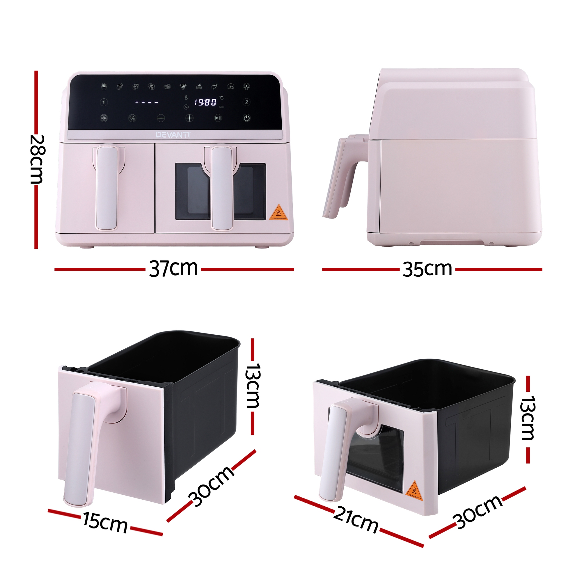 Devanti 9L Dual Zone Air Fryer 2600W Pink view 3