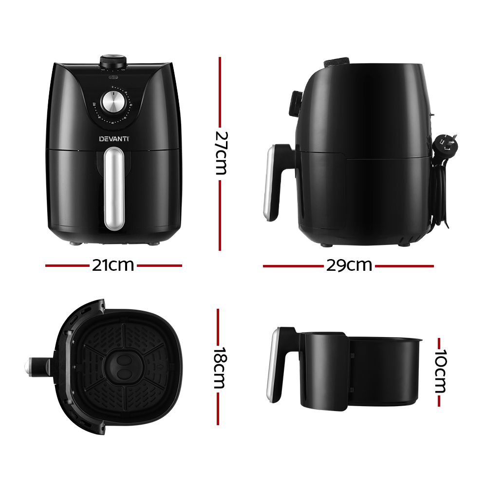 Devanti 2.5L Air Fryer 1200W Black view 2