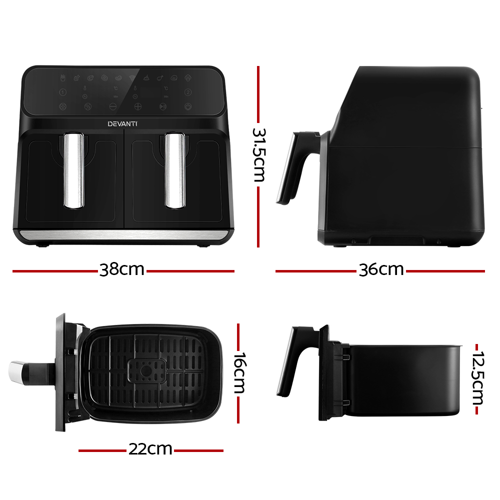 Devanti 8L Dual Zone Air Fryer 1700W view 2