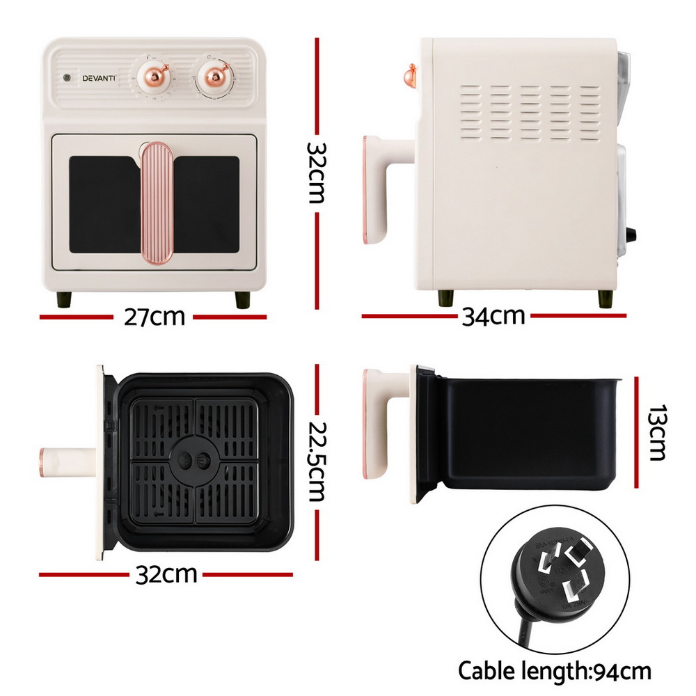 Devanti 6L Air Fryer Knob Control 1700W Cream view 2