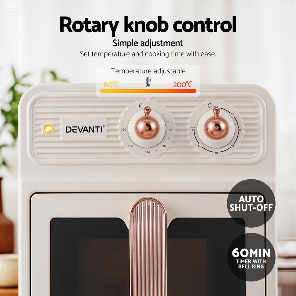 Devanti 6L Air Fryer Knob Control 1700W Cream view 4