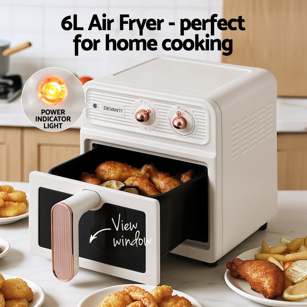 Devanti 6L Air Fryer Knob Control 1700W Cream view 5
