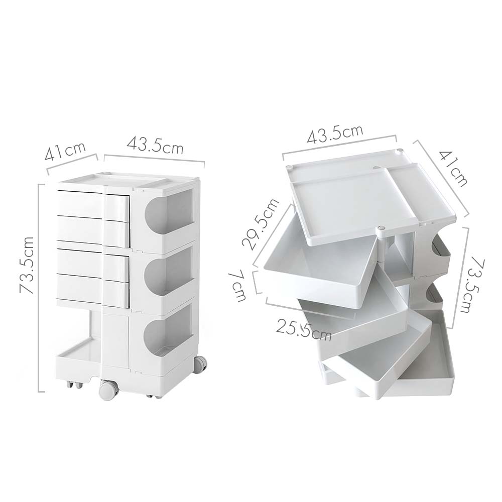 Artiss Storage Trolley Bedside Table 5 Tier White view 2