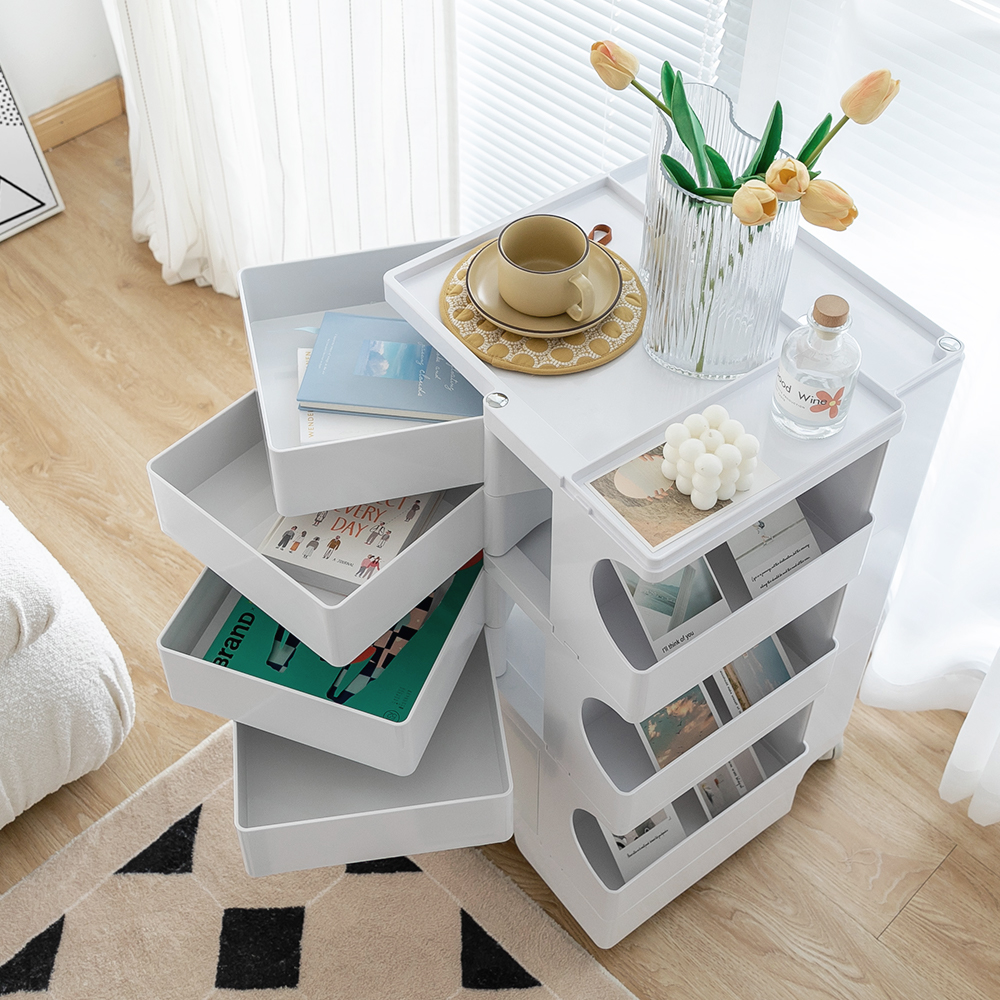 Artiss Storage Trolley Bedside Table 5 Tier White view 5