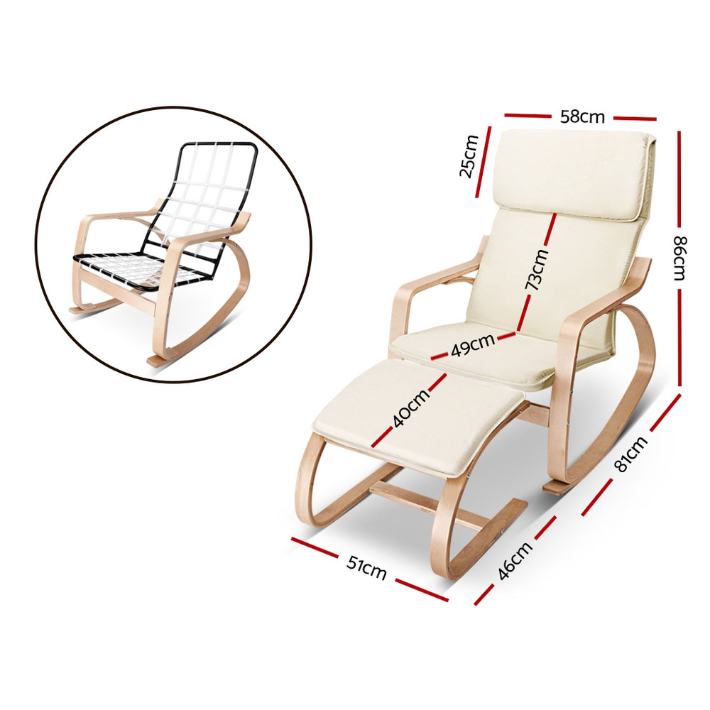 Artiss Bentwood Rocking Armchair with Footstool Beige view 2