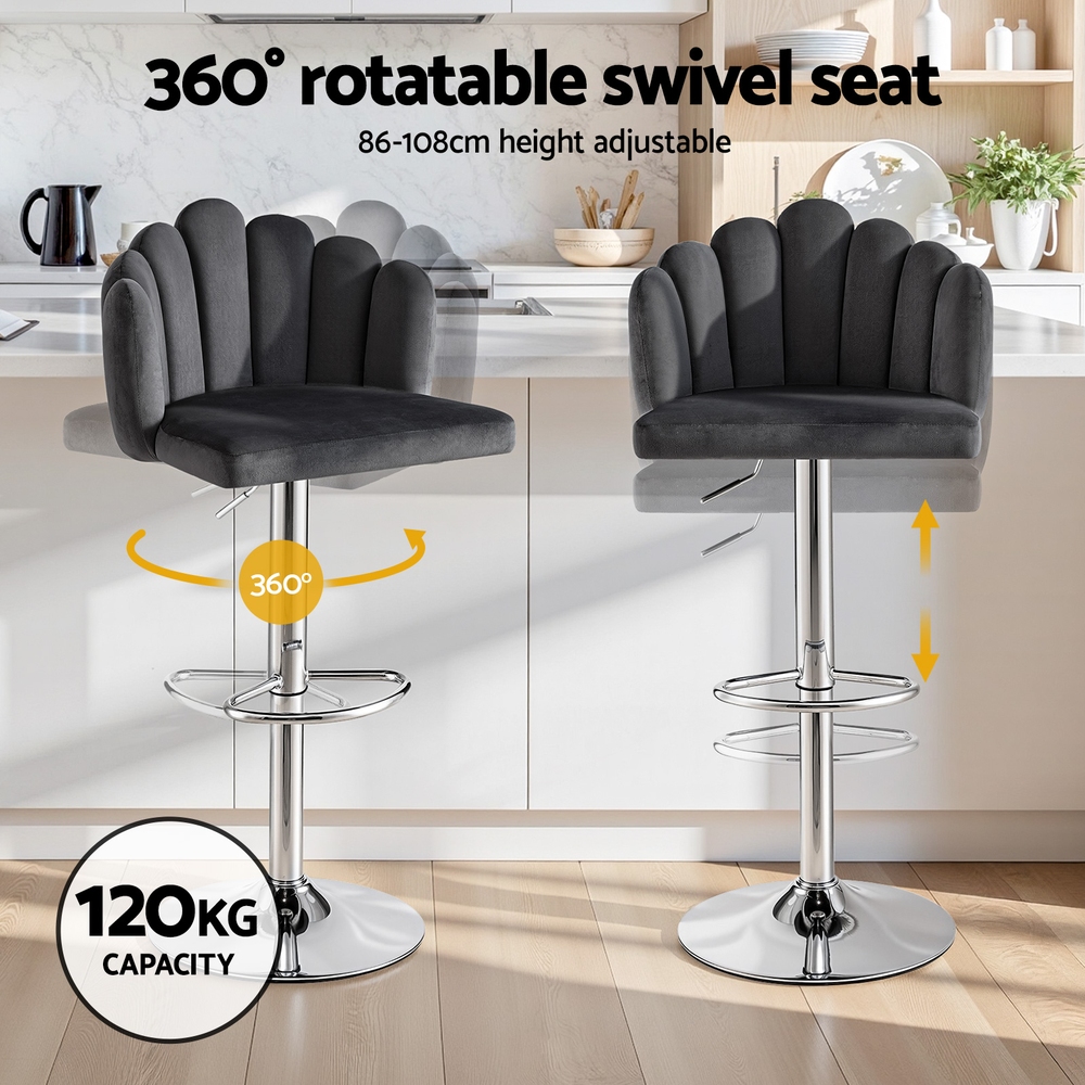 Artiss Velvet Shell Gaslift Bar Stools Set of 2 or 4 view 4