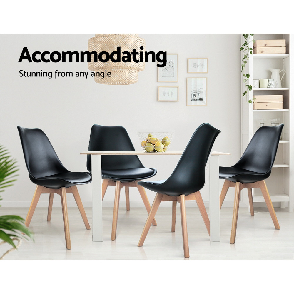 Artiss Replica DSW Wooden Leg Dining Chairs, Set of 4, Black view 3
