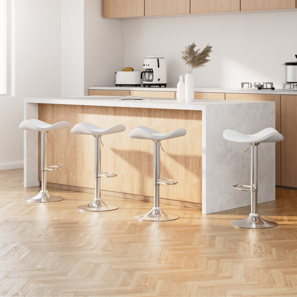 Artiss 4x Bar Stools Leather Gas Lift White