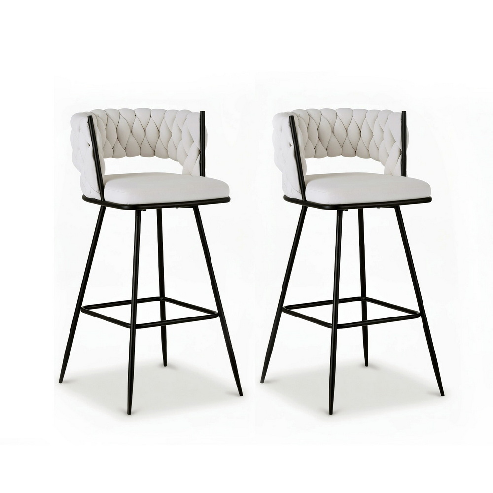 Artiss Bar Stools Woven Velvet Ivory, Set of 2 or 4