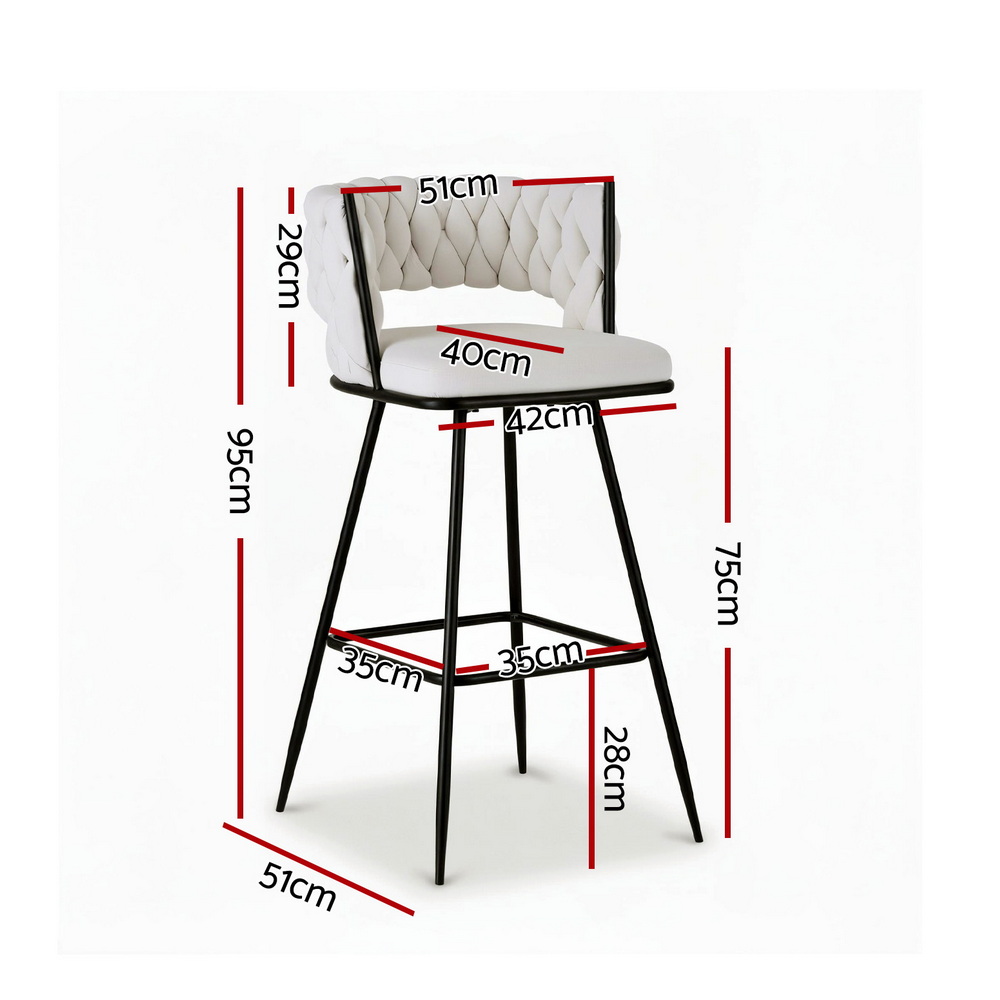 Artiss Bar Stools Woven Velvet Ivory, Set of 2 or 4 view 2