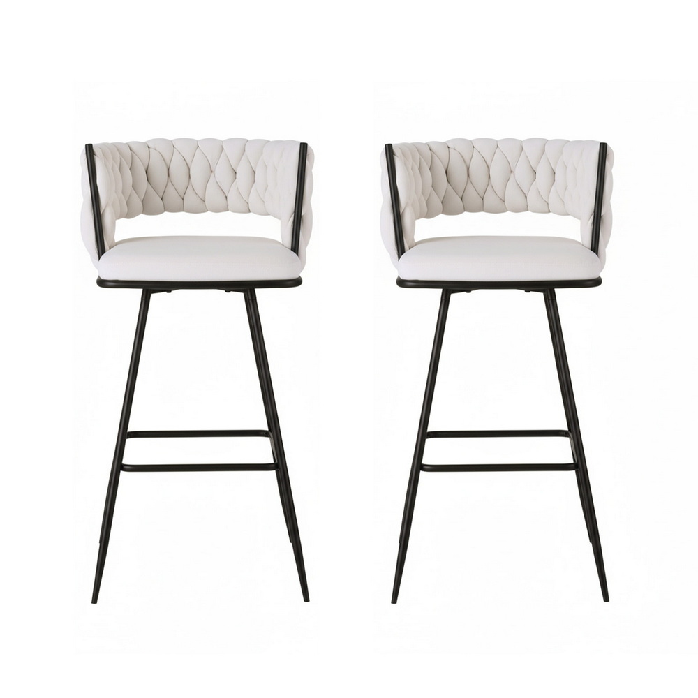 Artiss Bar Stools Woven Velvet Ivory, Set of 2 or 4 view 3