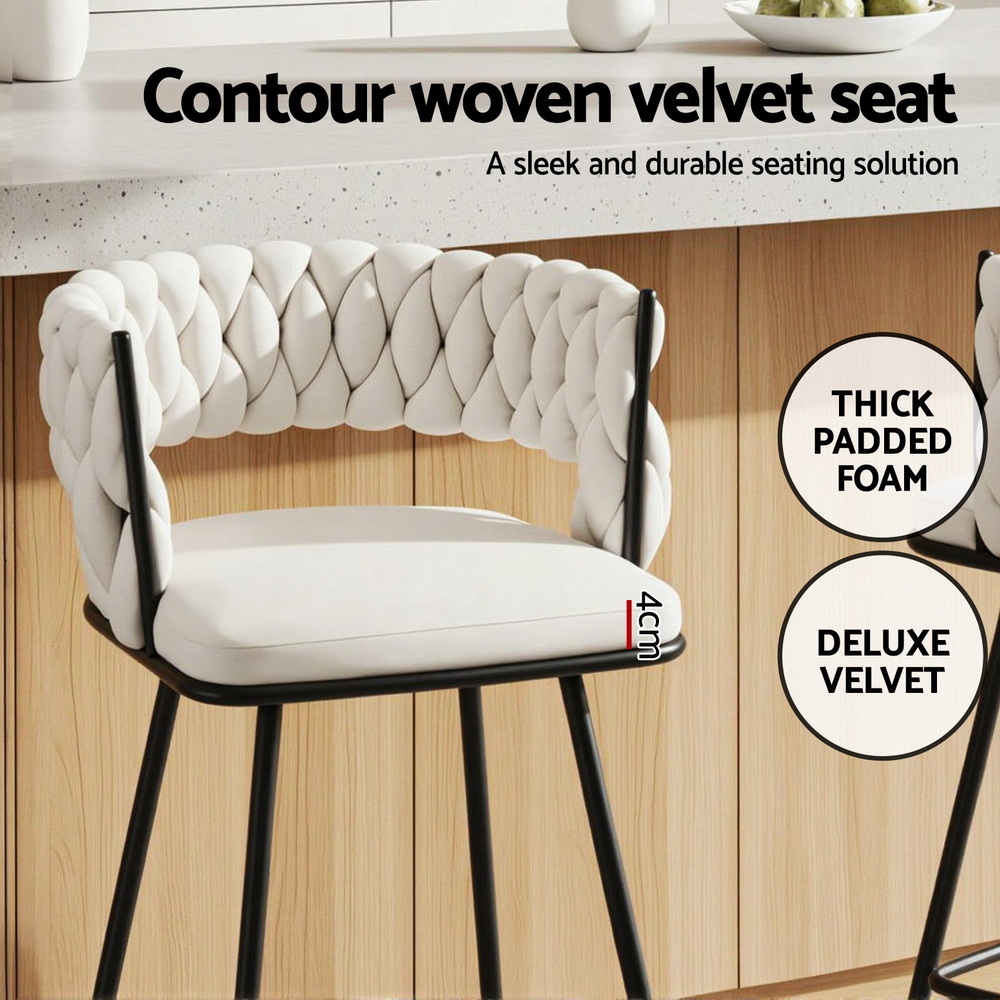 Artiss Bar Stools Woven Velvet Ivory, Set of 2 or 4 view 5