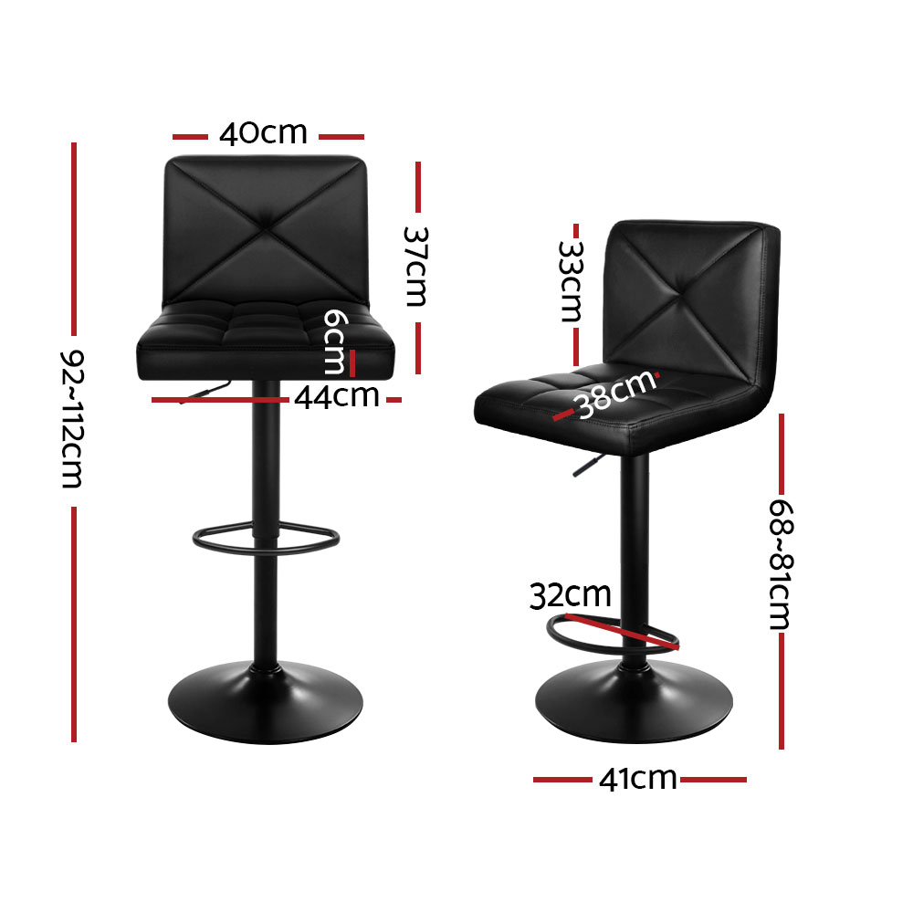 Artiss 4x Bar Stools Gas Lift Leather Swivel Black view 2