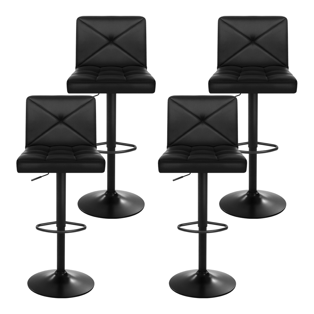 Artiss 4x Bar Stools Gas Lift Leather Swivel Black view 3