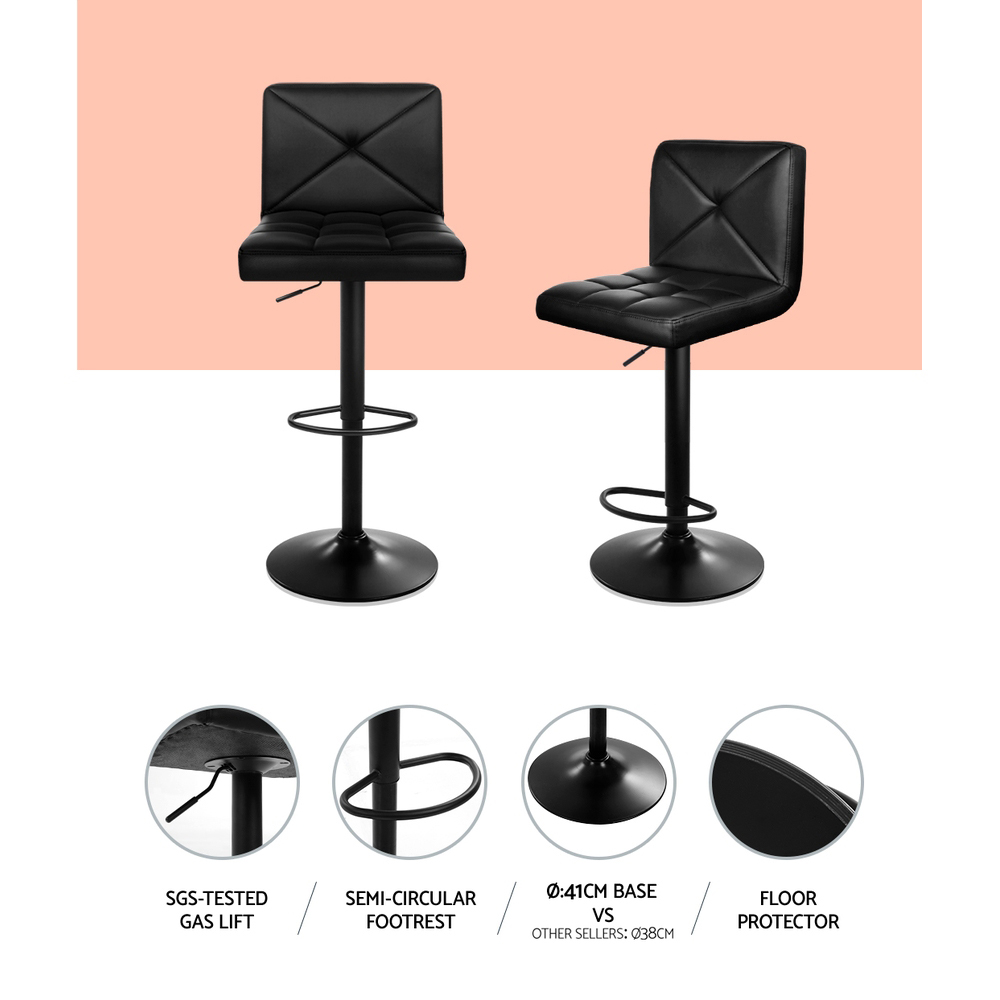 Artiss 4x Bar Stools Gas Lift Leather Swivel Black view 5