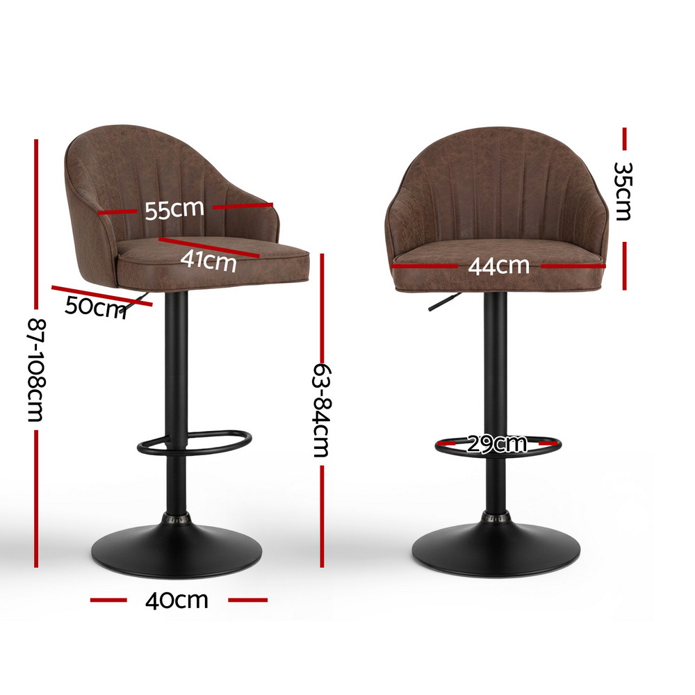 Artiss Bar Stools Shell PU Leather Brown, Set of 2 or 4 view 2