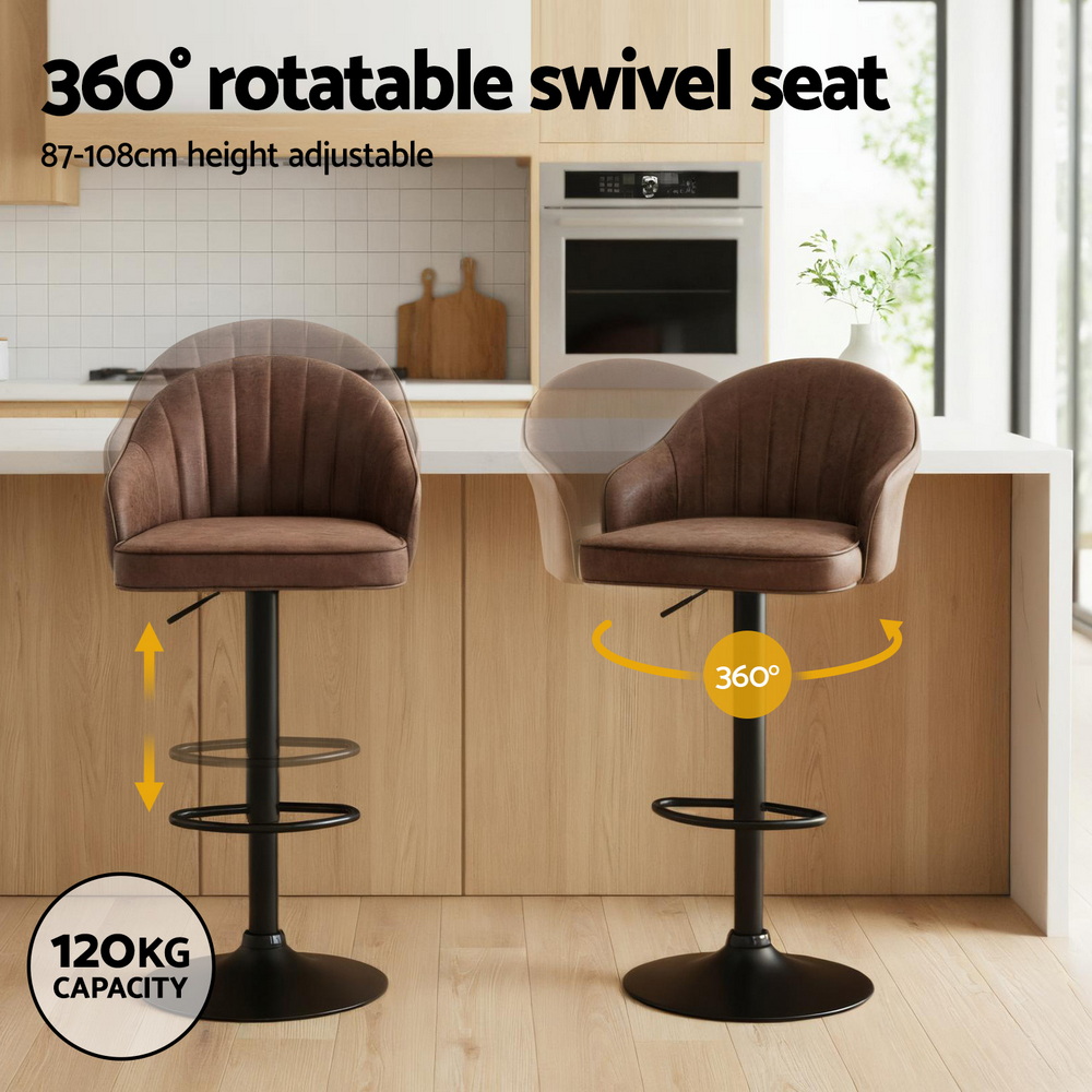 Artiss Bar Stools Shell PU Leather Brown, Set of 2 or 4 view 4