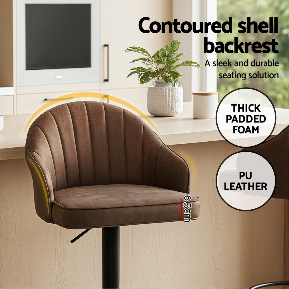 Artiss Bar Stools Shell PU Leather Brown, Set of 2 or 4 view 5