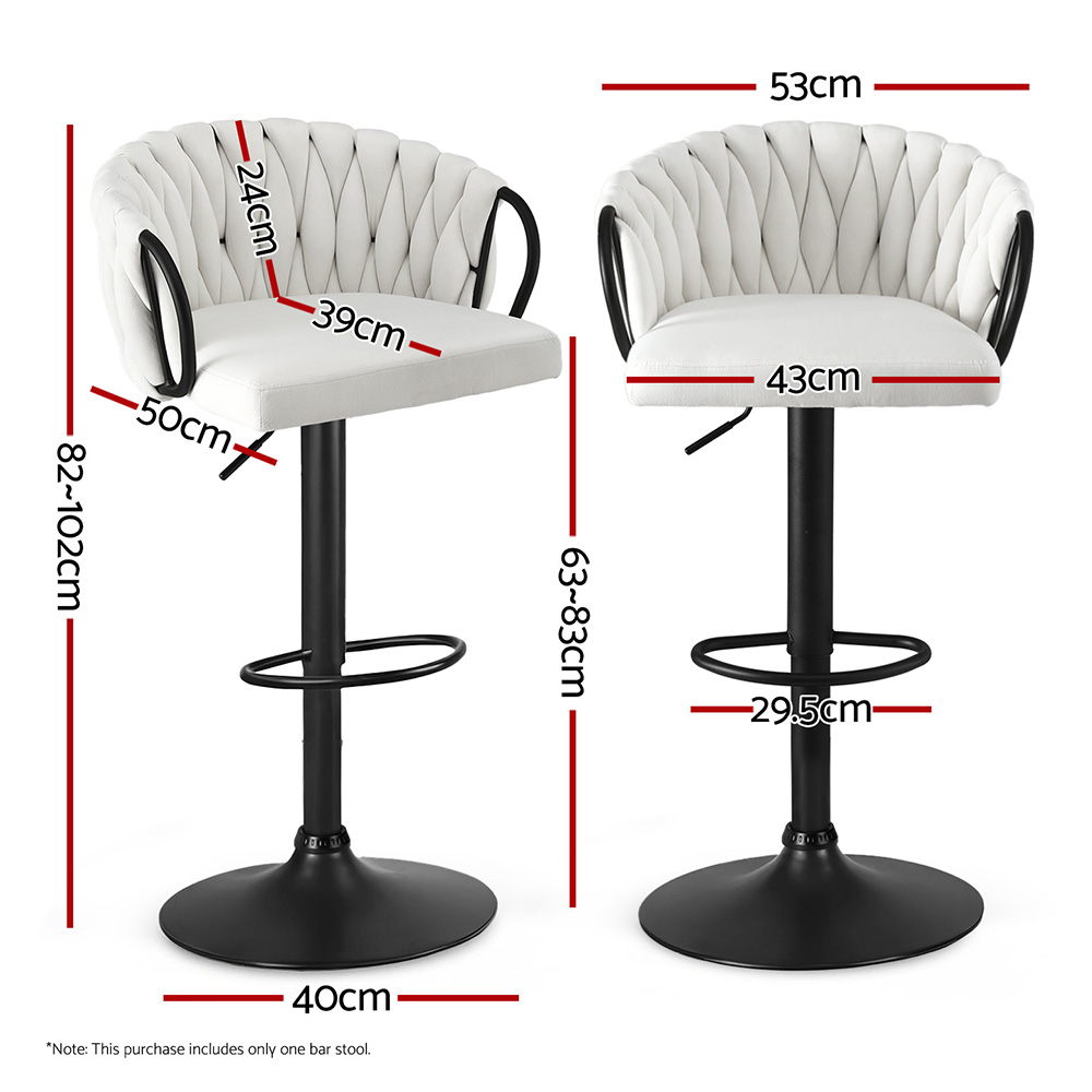 Artiss Woven Velvet Bar Stool in Ivory view 2