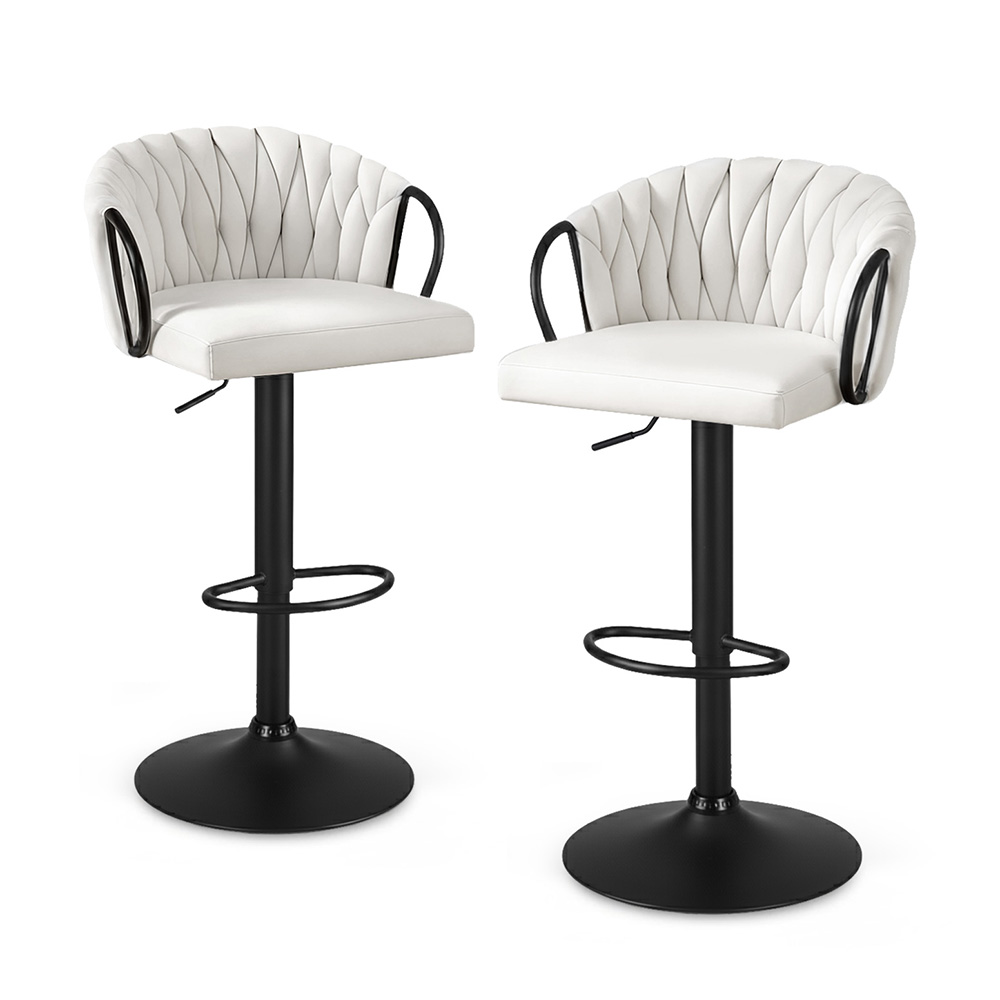 Artiss 2x Woven Velvet Bar Stools Ivory Gaslift