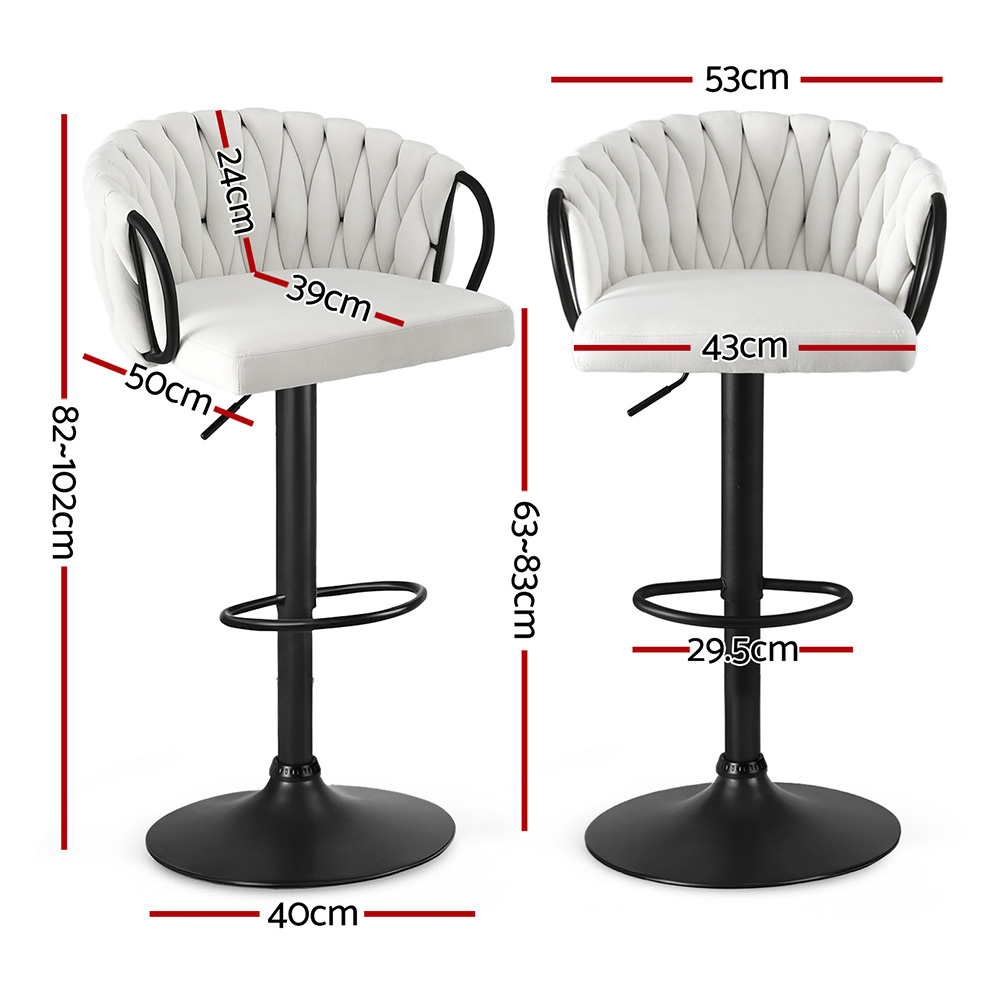 Artiss 2x Woven Velvet Bar Stools Ivory Gaslift view 2