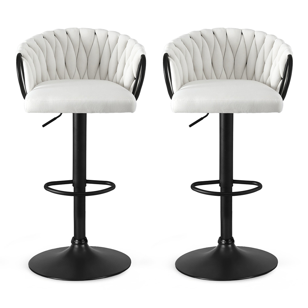 Artiss 2x Woven Velvet Bar Stools Ivory Gaslift view 3