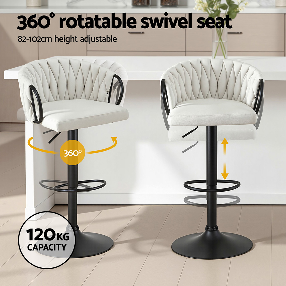 Artiss 2x Woven Velvet Bar Stools Ivory Gaslift view 4