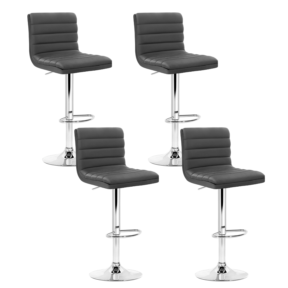 Artiss PU Leather Bar Stools Set of 4 Grey Chrome