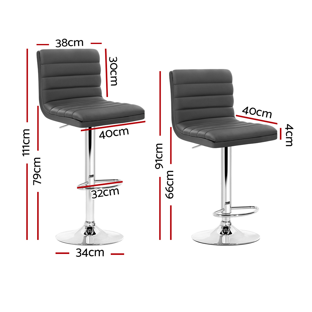 Artiss PU Leather Bar Stools Set of 4 Grey Chrome view 2