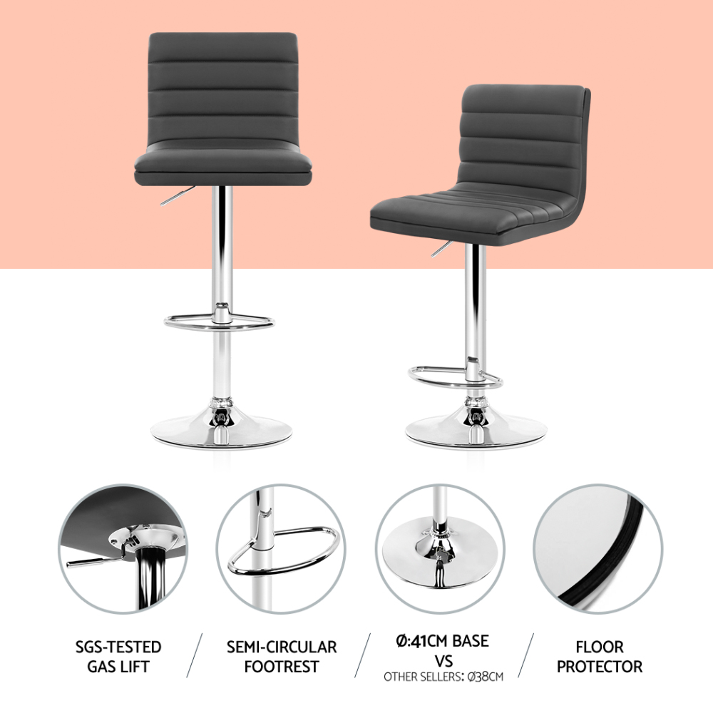Artiss PU Leather Bar Stools Set of 4 Grey Chrome view 5