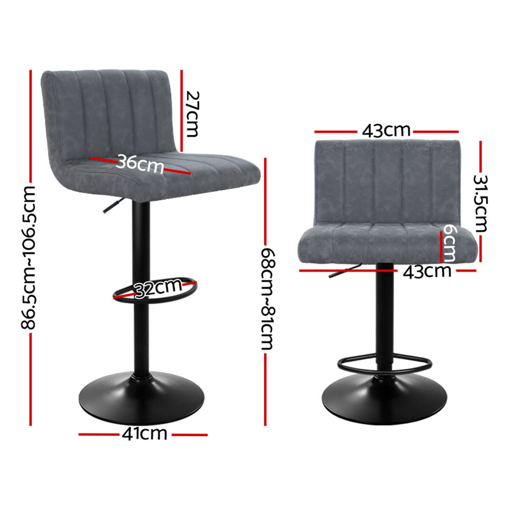 Artiss 2x Bar Stools Vintage Leather Gas Lift Grey view 2
