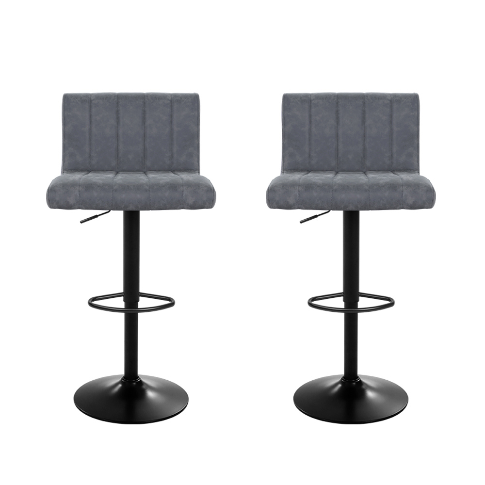 Artiss 2x Bar Stools Vintage Leather Gas Lift Grey view 3