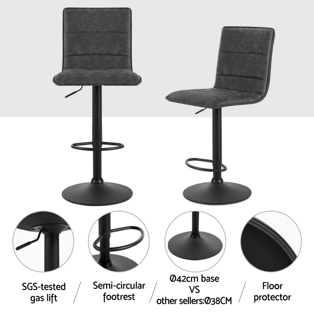 Artiss 4x Como Bar Stools Gas Lift Vintage Leather Grey view 4