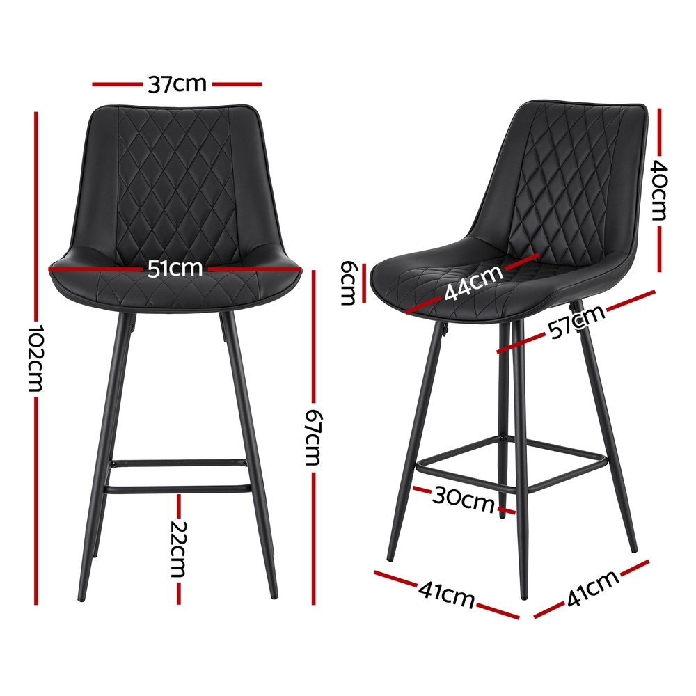 Artiss Bar Stools Diamond PU Leather Black, Set of 2 or 4 view 2