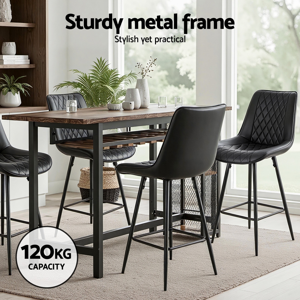 Artiss Bar Stools Diamond PU Leather Black, Set of 2 or 4 view 4