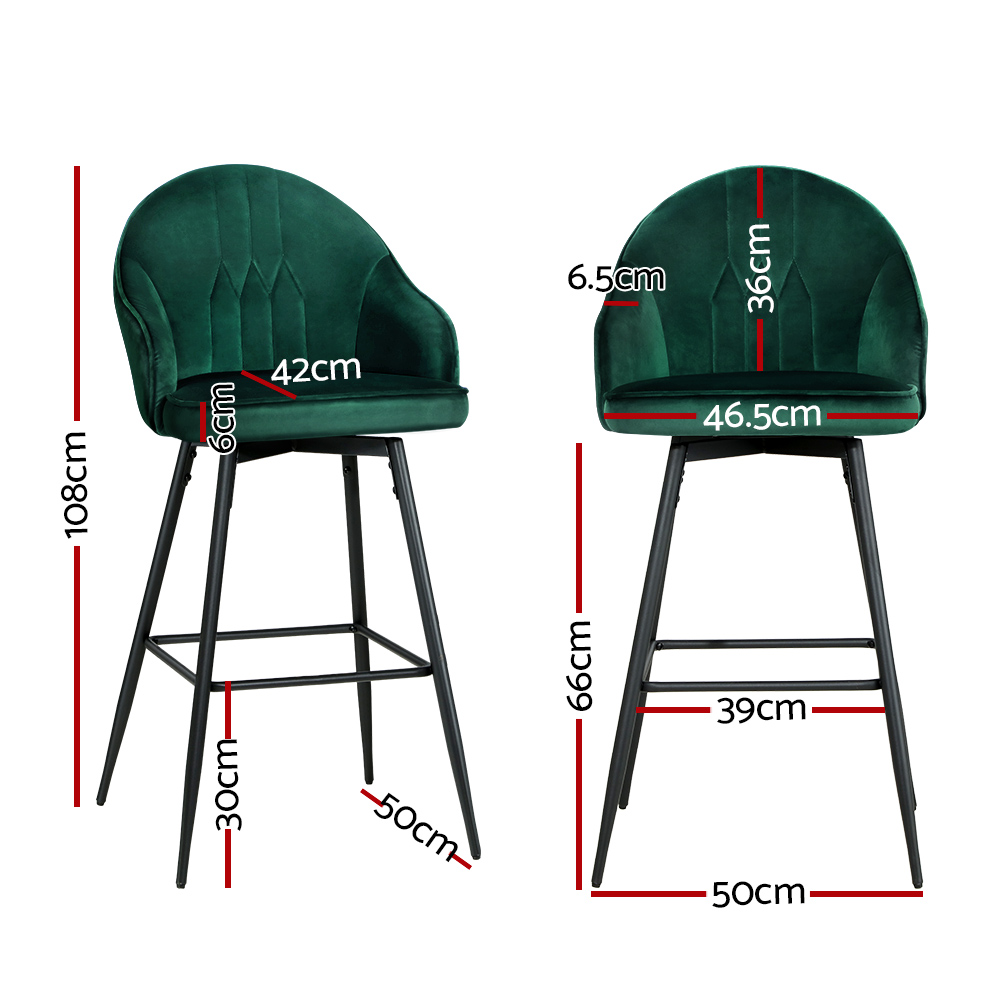 Artiss Mesial Bar Stools Velvet Green view 2