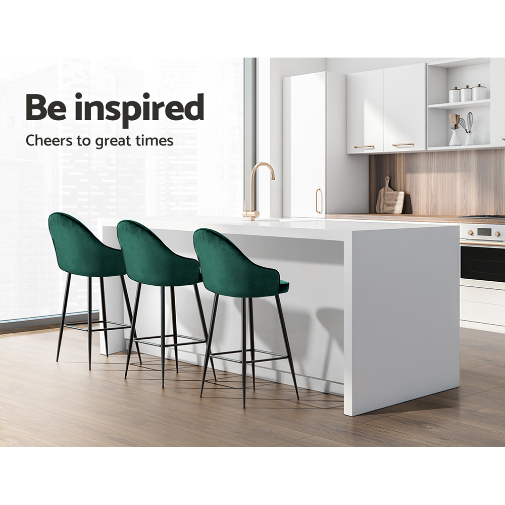 Artiss Mesial Bar Stools Velvet Green view 4