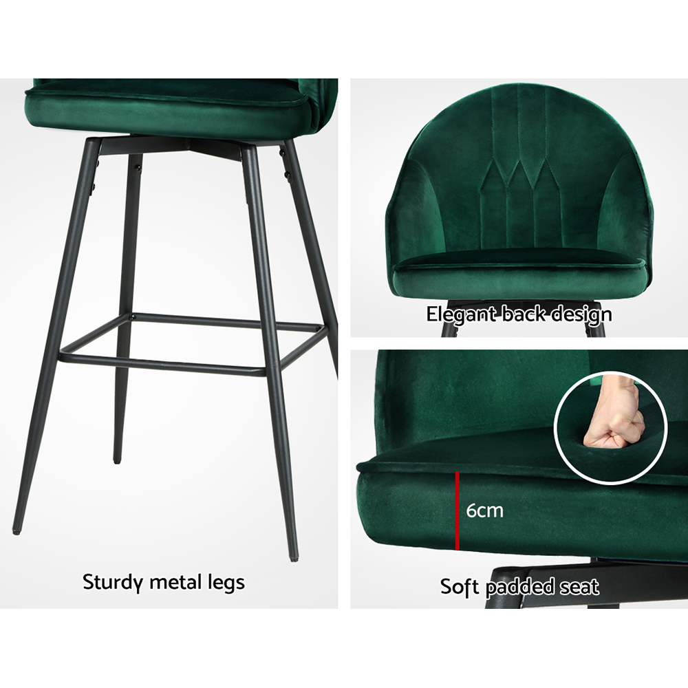 Artiss Mesial Bar Stools Velvet Green view 5