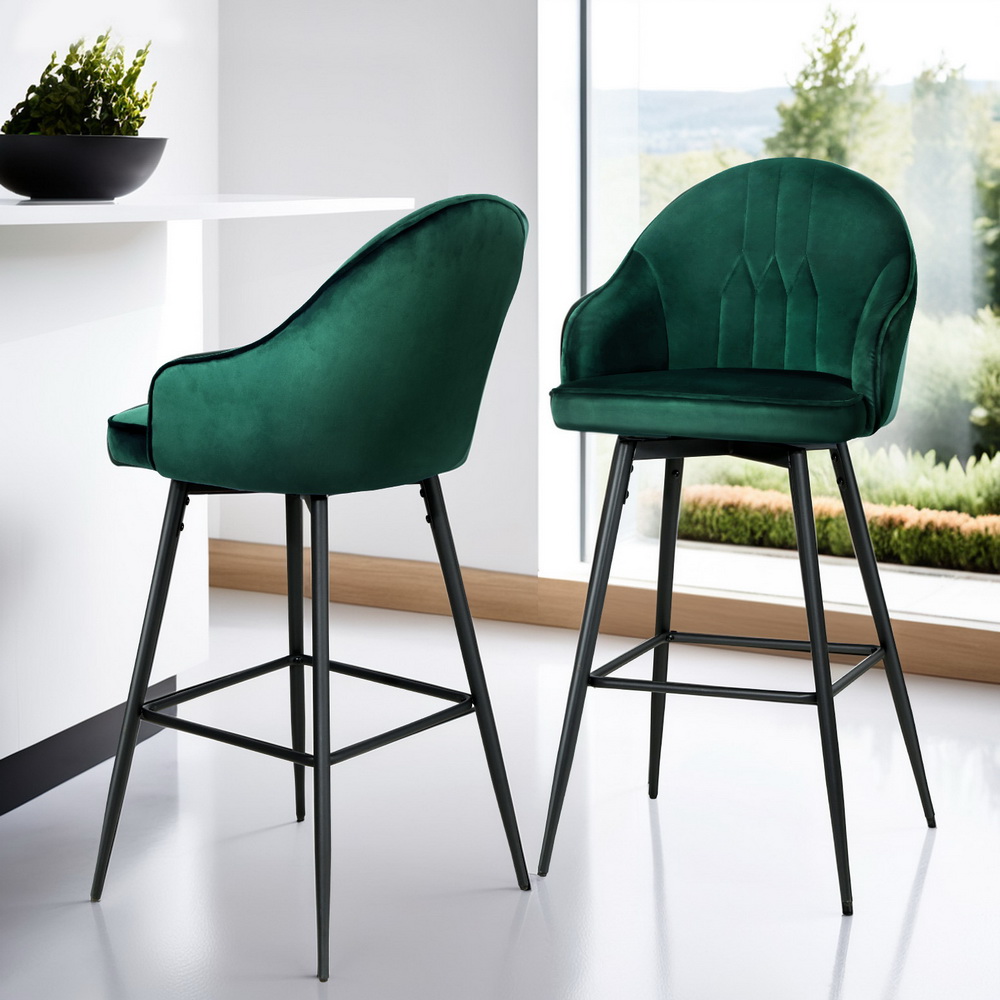 Artiss 4x Mesial Bar Stools Velvet Swivel Green